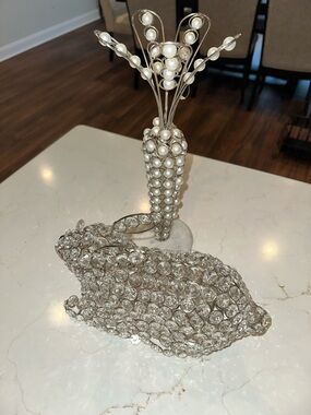 Crystal Beaded Bunny Figurine - Sparkling Silver Accent Rabbit Bling
